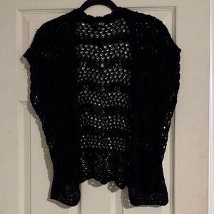 a.n.a Black Open-Knit Women's Poncho
